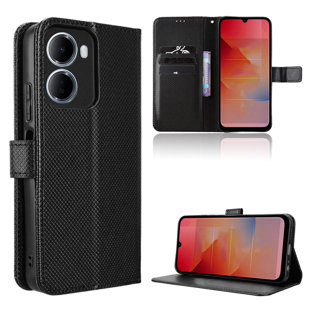 Xiaomi Redmi R70 5G / Xiaomi Redmi R70m 5G / Xiaomi Redmi 15a 5G Läderplånboksfodral med rem Diamantstruktur mobilskal