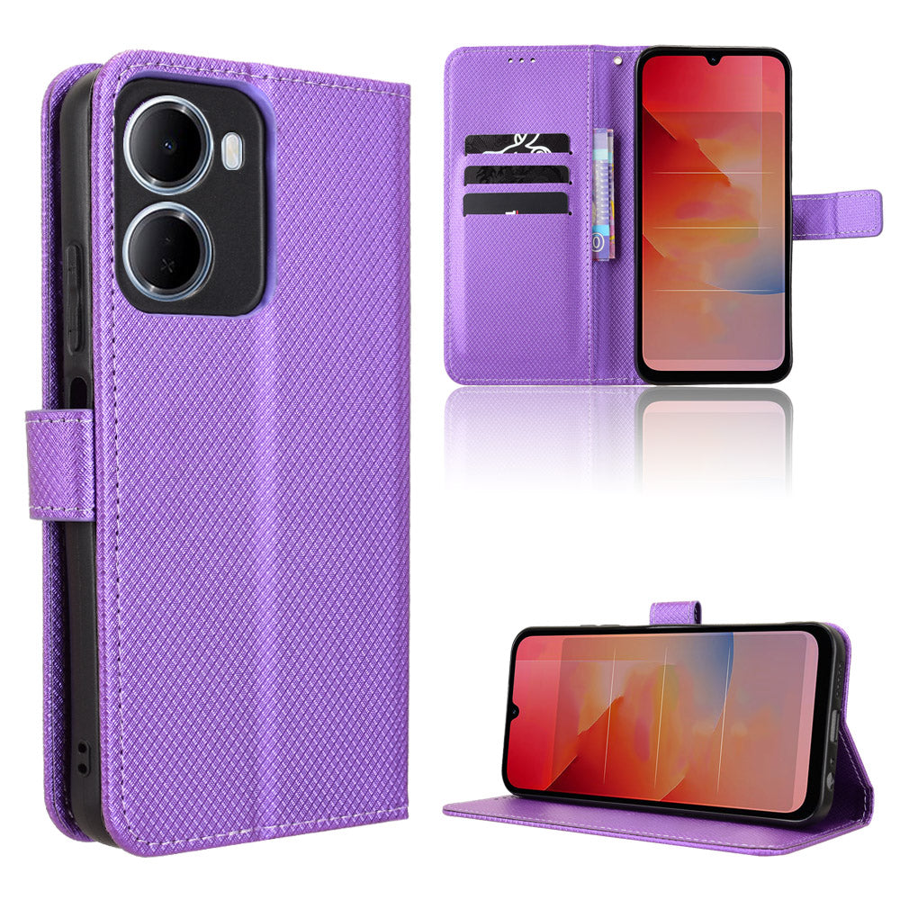 Xiaomi Redmi R70 5G / Xiaomi Redmi R70m 5G / Xiaomi Redmi 15a 5G Läderplånboksfodral med rem Diamantstruktur mobilskal