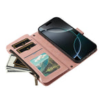 For iPhone 18 Pro / 17 Pro Wallet Case 9 Card Slots RFID Blocking Mandala Embossed Leather Flip Cover with Wrist Strap