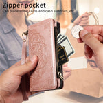 For iPhone 18 Pro / 17 Pro Wallet Case 9 Card Slots RFID Blocking Mandala Embossed Leather Flip Cover with Wrist Strap