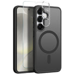 NORTHJO For Samsung Galaxy S24 Magnetic Case Translucent Matte Shockproof Phone Cover Set with Front Screen Protector + Lens Film