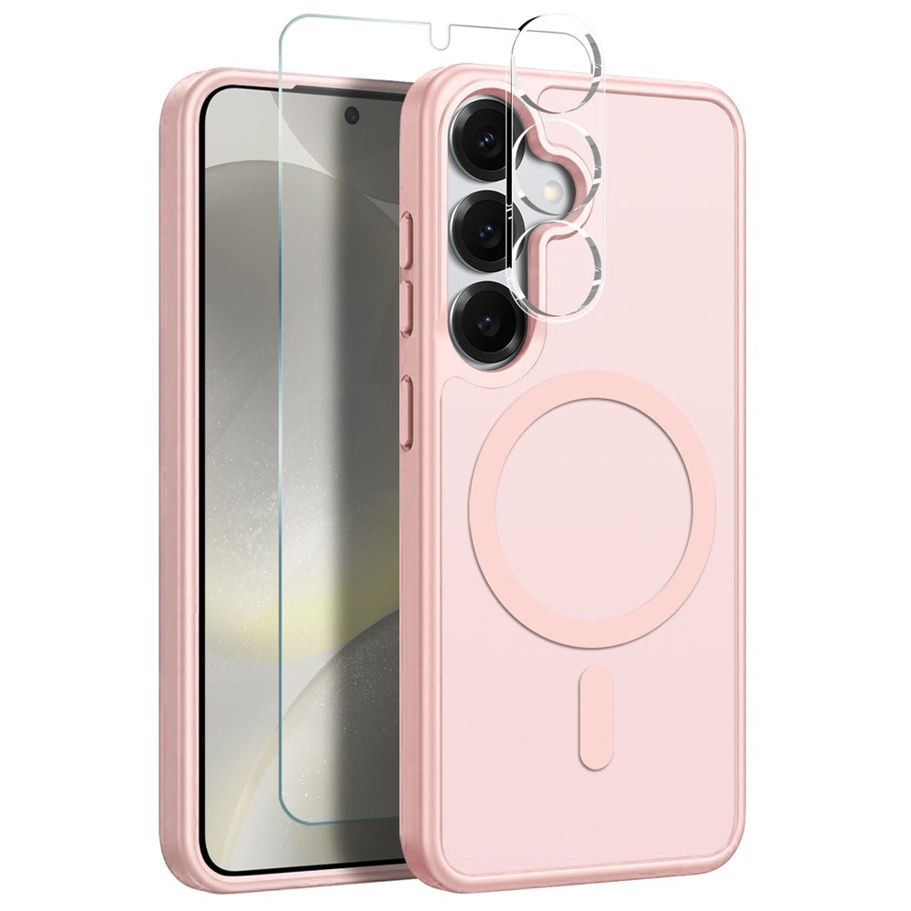 NORTHJO For Samsung Galaxy S24 Magnetic Case Translucent Matte Shockproof Phone Cover Set with Front Screen Protector + Lens Film