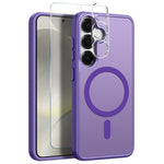 NORTHJO For Samsung Galaxy S24 Magnetic Case Translucent Matte Shockproof Phone Cover Set with Front Screen Protector + Lens Film