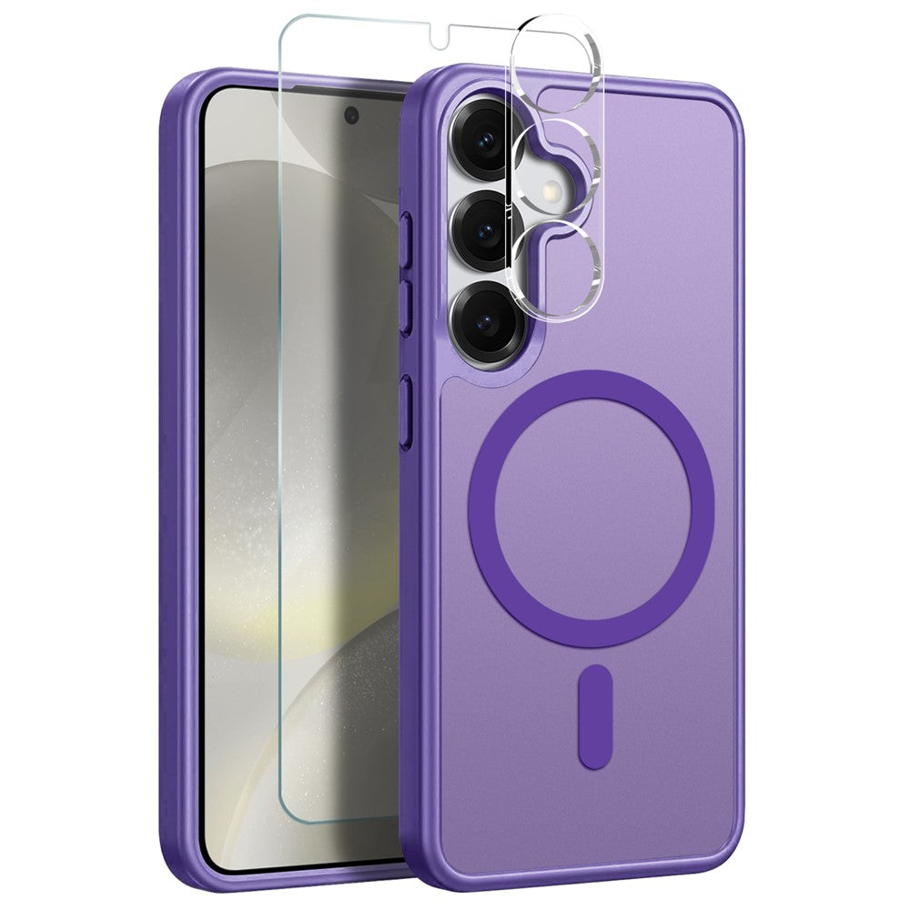 NORTHJO For Samsung Galaxy S24 Magnetic Case Translucent Matte Shockproof Phone Cover Set with Front Screen Protector + Lens Film