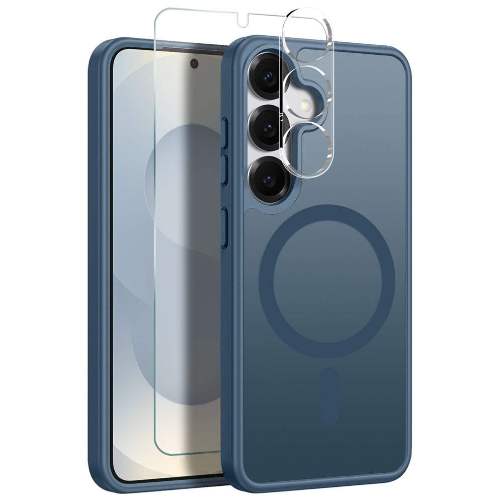 NORTHJO For Samsung Galaxy S25+ Magnetic Case Translucent Matte Shockproof Phone Cover Set with Front Screen Protector + Lens Film