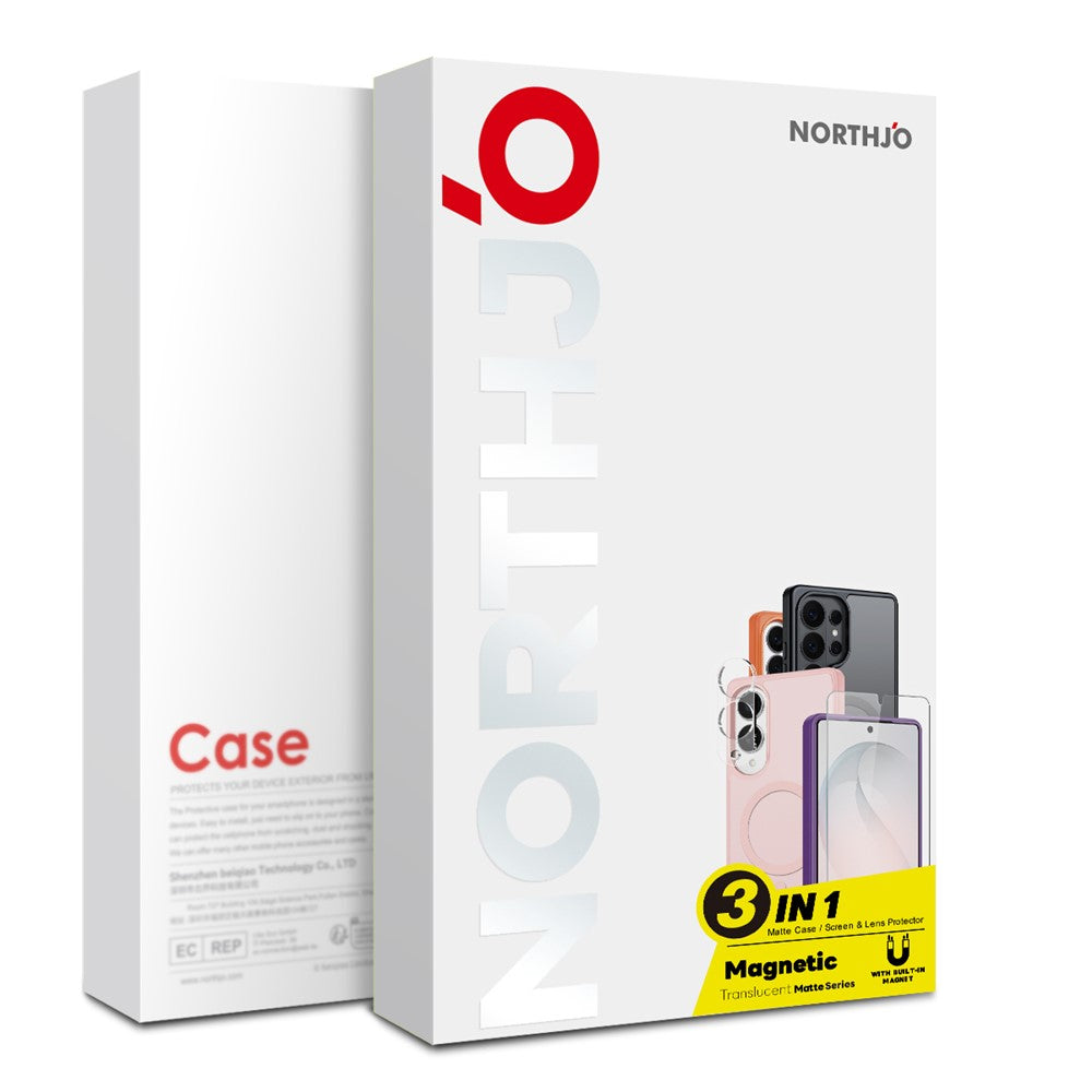 NORTHJO For Samsung Galaxy S25+ Magnetic Case Translucent Matte Shockproof Phone Cover Set with Front Screen Protector + Lens Film