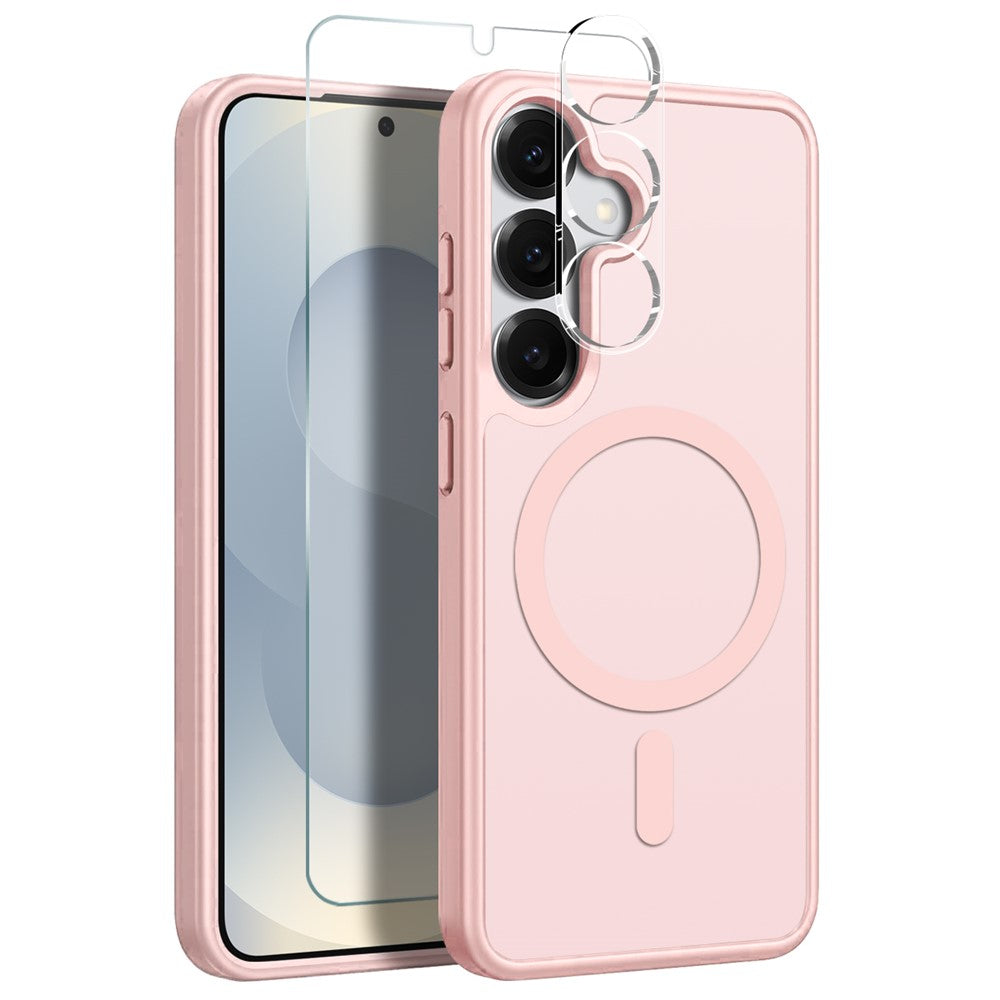 NORTHJO For Samsung Galaxy S25+ Magnetic Case Translucent Matte Shockproof Phone Cover Set with Front Screen Protector + Lens Film