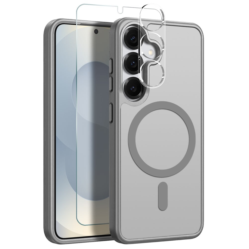 NORTHJO For Samsung Galaxy S25+ Magnetic Case Translucent Matte Shockproof Phone Cover Set with Front Screen Protector + Lens Film