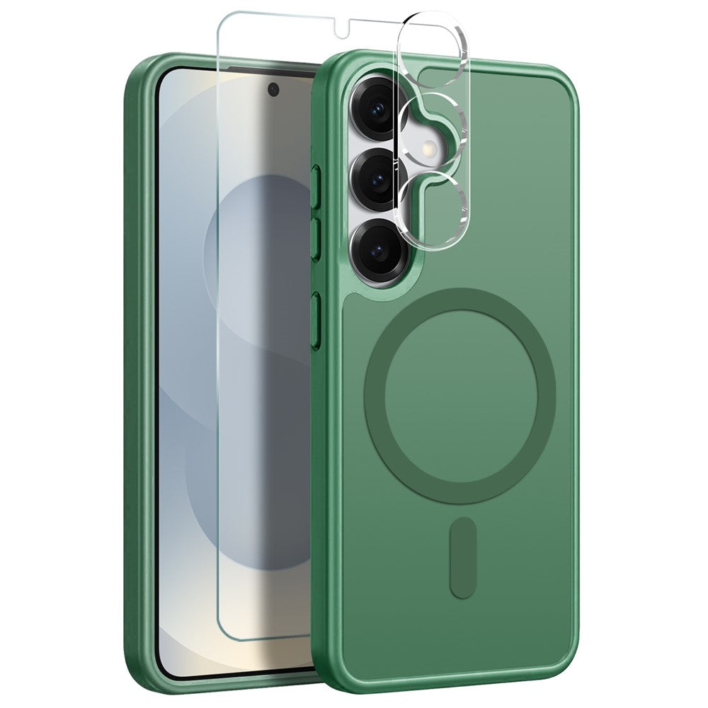 NORTHJO For Samsung Galaxy S25+ Magnetic Case Translucent Matte Shockproof Phone Cover Set with Front Screen Protector + Lens Film