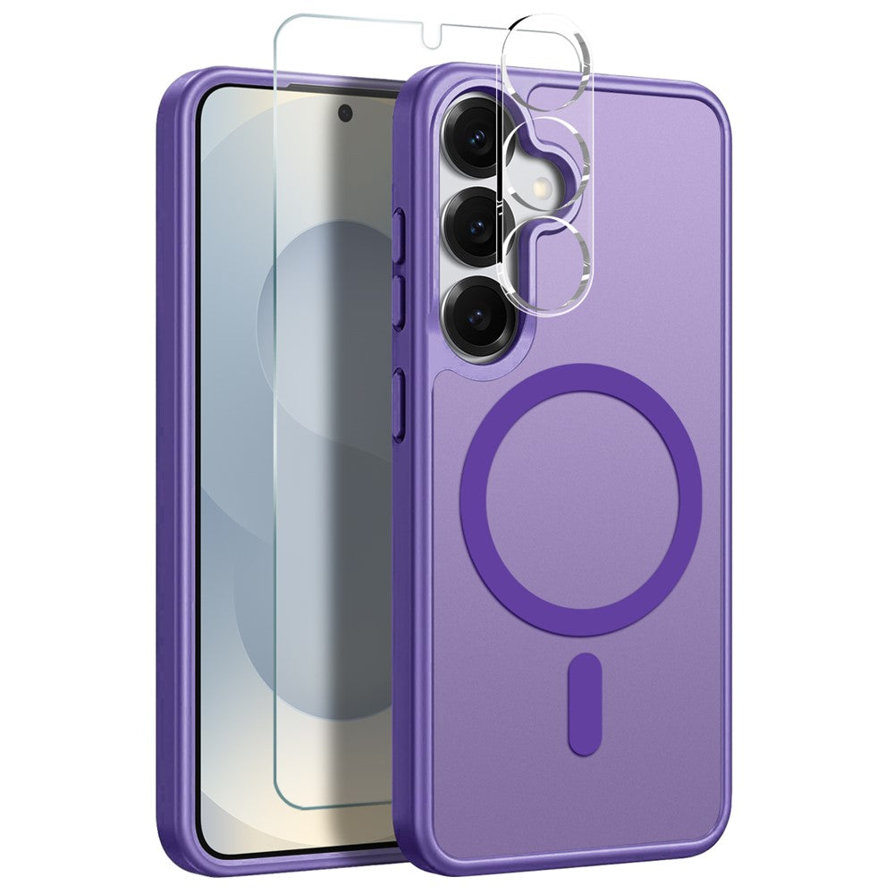 NORTHJO For Samsung Galaxy S25+ Magnetic Case Translucent Matte Shockproof Phone Cover Set with Front Screen Protector + Lens Film