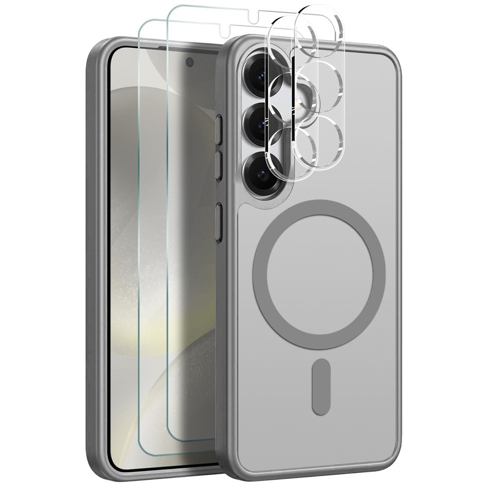 NORTHJO 5 in 1 Set for Samsung Galaxy S24 Magnetic Case Translucent Matte Shockproof Phone Cover with 2Pcs Front Screen Protector + 2Pcs Lens Film