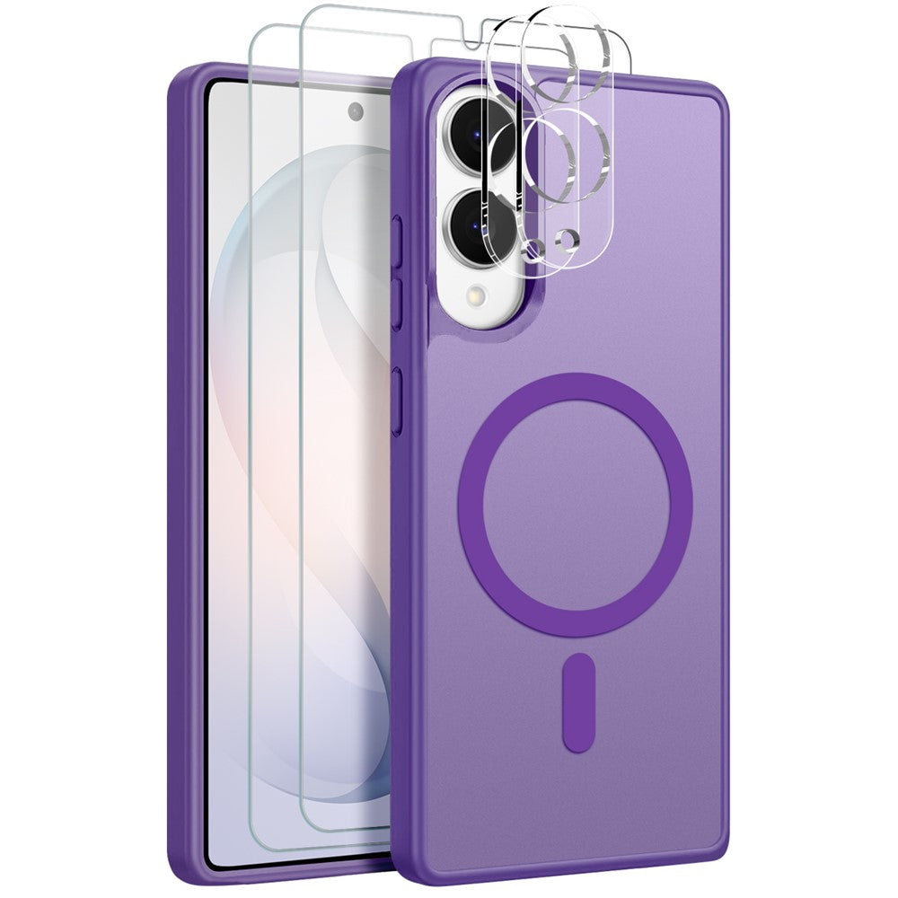 NORTHJO 5 in 1 Set for Samsung Galaxy S25 Edge Magnetic Case Translucent Matte Shockproof Phone Cover with 2Pcs Front Screen Protector + 2Pcs Lens Film