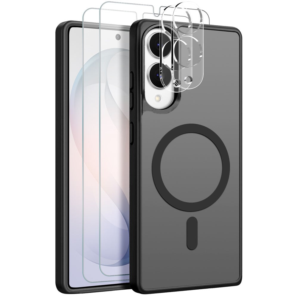 NORTHJO 5 in 1 Set for Samsung Galaxy S25 Edge Magnetic Case Translucent Matte Shockproof Phone Cover with 2Pcs Front Screen Protector + 2Pcs Lens Film