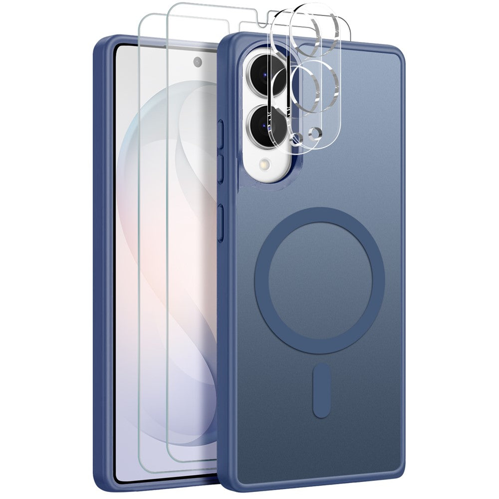 NORTHJO 5 in 1 Set for Samsung Galaxy S25 Edge Magnetic Case Translucent Matte Shockproof Phone Cover with 2Pcs Front Screen Protector + 2Pcs Lens Film
