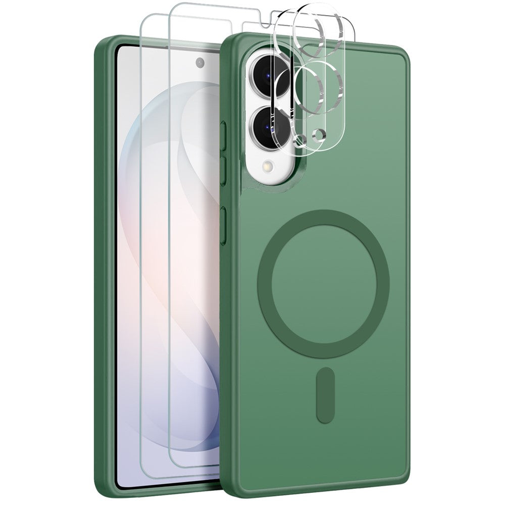 NORTHJO 5 in 1 Set for Samsung Galaxy S25 Edge Magnetic Case Translucent Matte Shockproof Phone Cover with 2Pcs Front Screen Protector + 2Pcs Lens Film