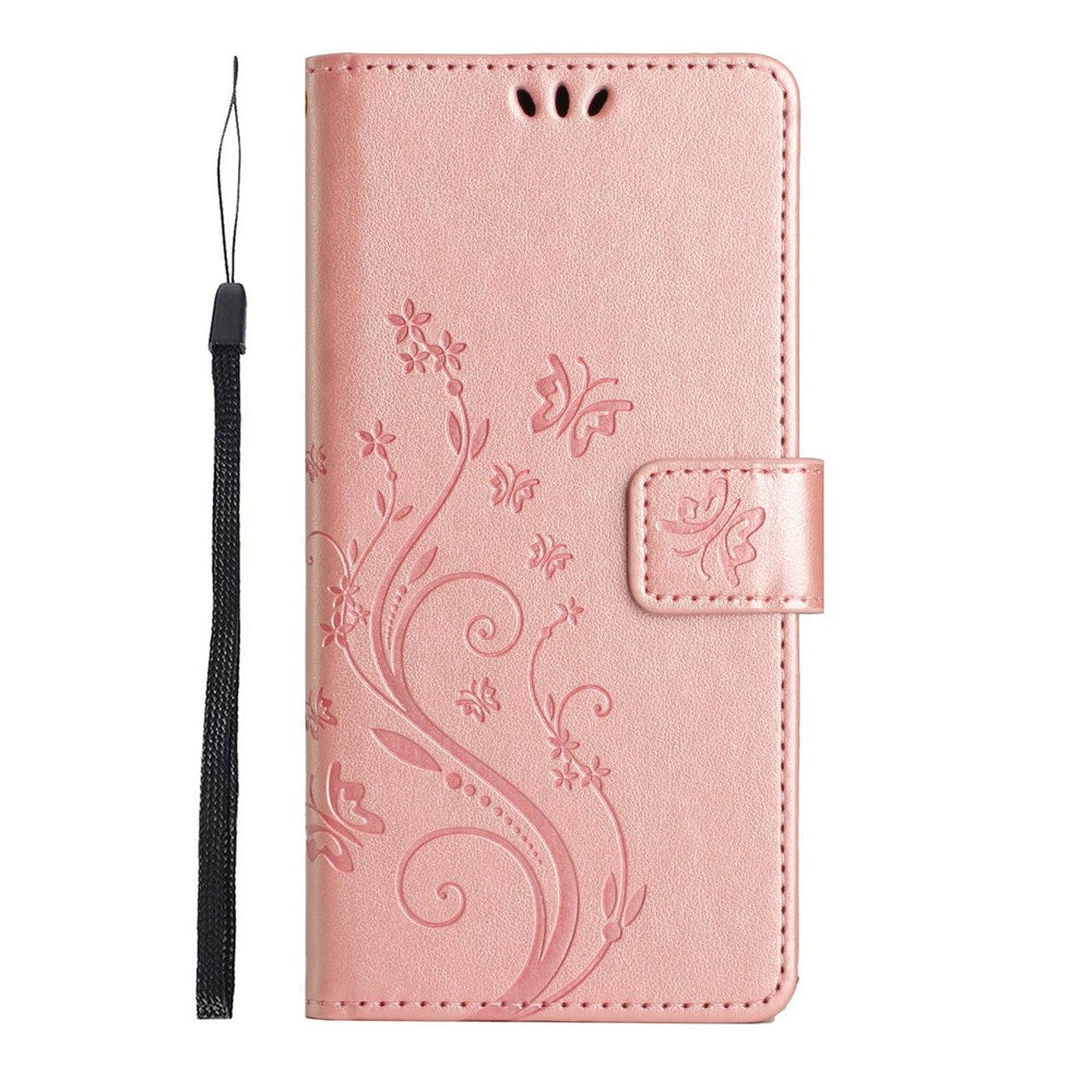 For Xiaomi Redmi 15a 5G Leather Wallet Case Butterfly Flower Imprinted Phone Cover with Strap