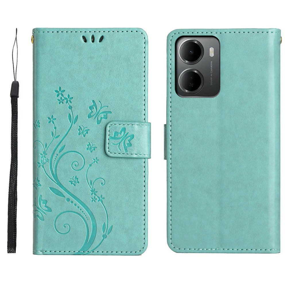 For Xiaomi Redmi 15a 5G Leather Wallet Case Butterfly Flower Imprinted Phone Cover with Strap