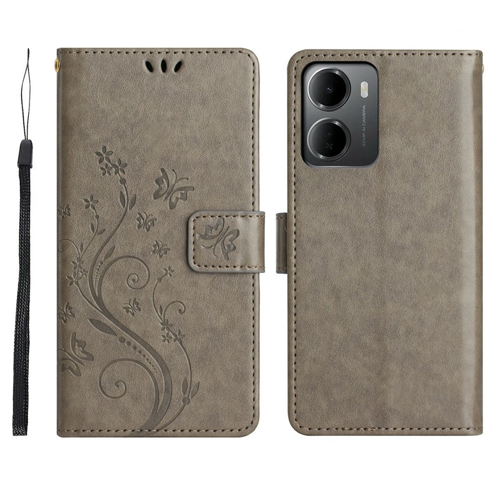 For Xiaomi Redmi 15a 5G Leather Wallet Case Butterfly Flower Imprinted Phone Cover with Strap