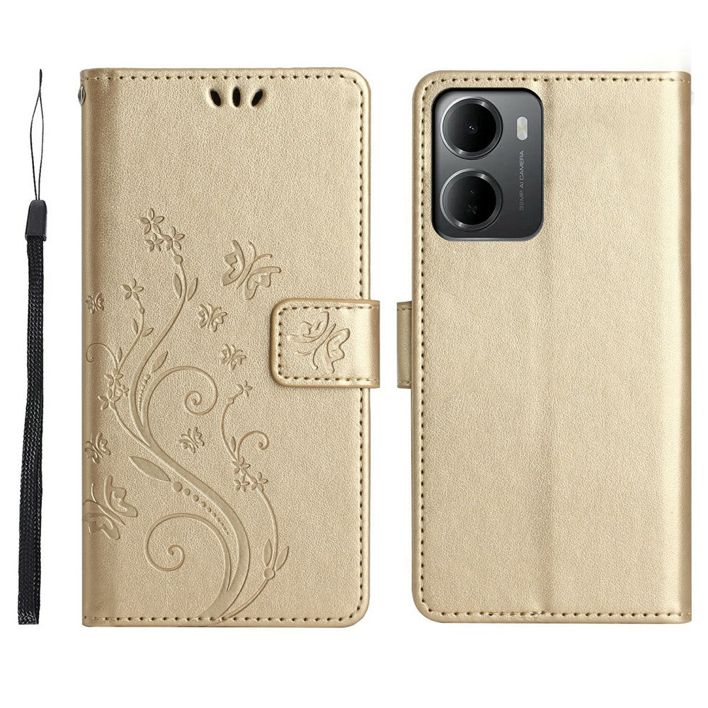 For Xiaomi Redmi 15a 5G Leather Wallet Case Butterfly Flower Imprinted Phone Cover with Strap