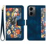 Xiaomi Redmi 15a 5G-skal i PU-läder med blommigt mobilfodral med korthållare och handledsrem