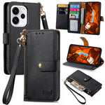 For Oppo Reno15 F 5G Case RFID Blocking Zipper Pocket Leather Wallet Phone Cover with Strap