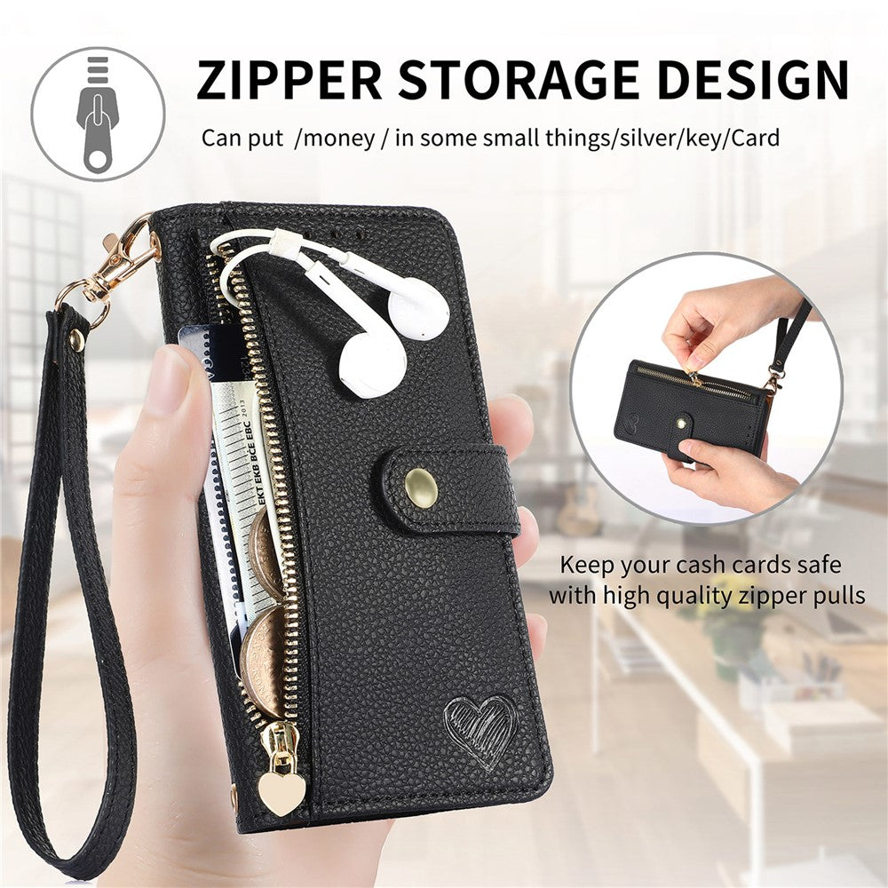 For Oppo Reno15 F 5G Case RFID Blocking Zipper Pocket Leather Wallet Phone Cover with Strap