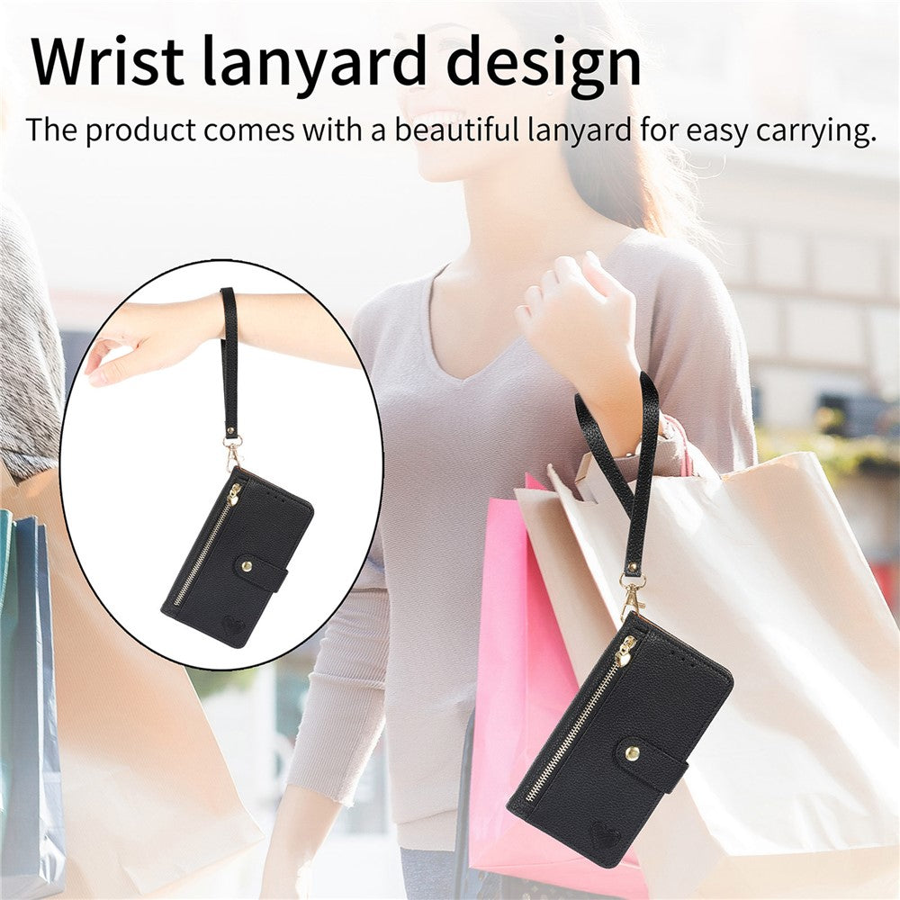 For Oppo Reno15 F 5G Case RFID Blocking Zipper Pocket Leather Wallet Phone Cover with Strap