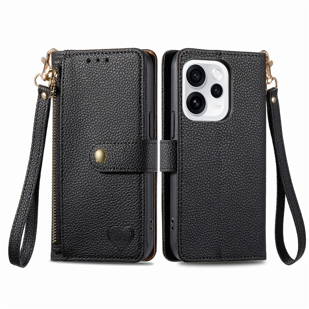 For Oppo Reno15 F 5G Case RFID Blocking Zipper Pocket Leather Wallet Phone Cover with Strap