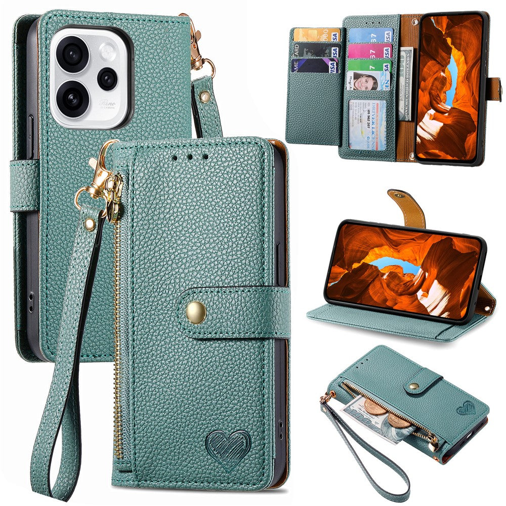For Oppo Reno15 F 5G Case RFID Blocking Zipper Pocket Leather Wallet Phone Cover with Strap
