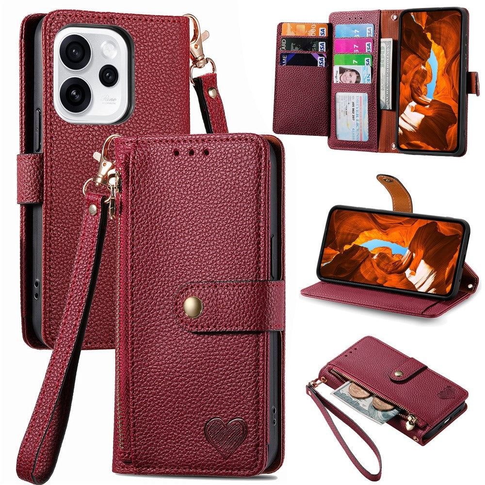 For Oppo Reno15 F 5G Case RFID Blocking Zipper Pocket Leather Wallet Phone Cover with Strap