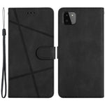 For Samsung Galaxy A22 5G (EU Version) Crazy Horse Texture PU Leather Case Imprinted Lines Wallet Stand Full Protection Flip Phone Cover with Strap