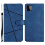 For Samsung Galaxy A22 5G (EU Version) Crazy Horse Texture PU Leather Case Imprinted Lines Wallet Stand Full Protection Flip Phone Cover with Strap