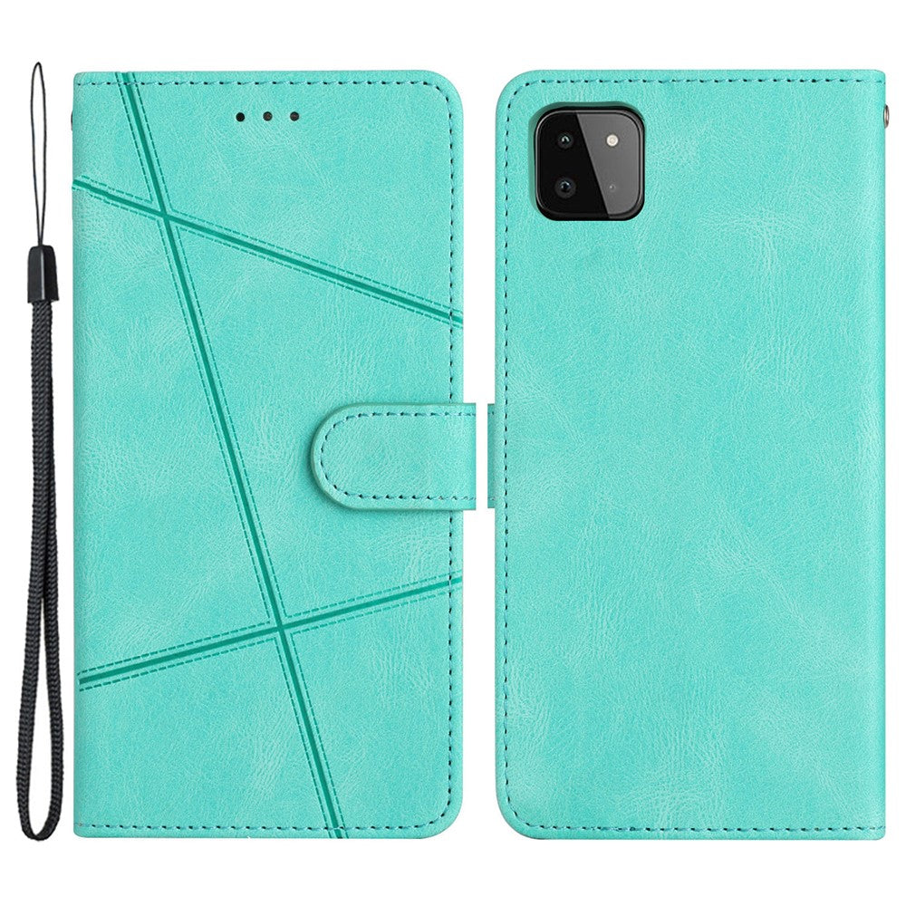 For Samsung Galaxy A22 5G (EU Version) Crazy Horse Texture PU Leather Case Imprinted Lines Wallet Stand Full Protection Flip Phone Cover with Strap