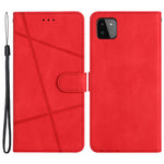 For Samsung Galaxy A22 5G (EU Version) Crazy Horse Texture PU Leather Case Imprinted Lines Wallet Stand Full Protection Flip Phone Cover with Strap