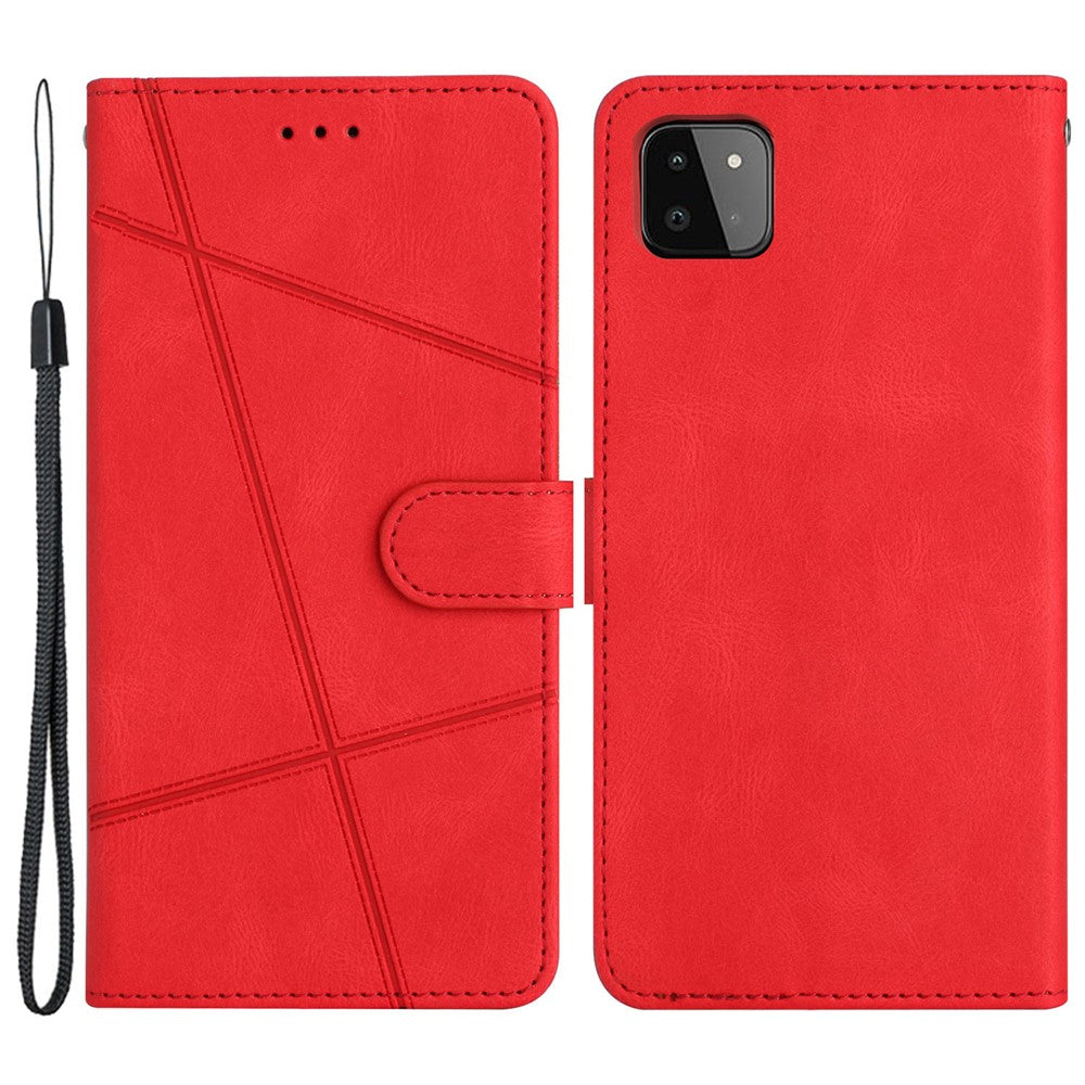 For Samsung Galaxy A22 5G (EU Version) Crazy Horse Texture PU Leather Case Imprinted Lines Wallet Stand Full Protection Flip Phone Cover with Strap