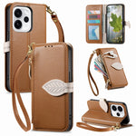 For Oppo Reno15 F 5G Stand Case Leaf Shape Magnetic Clasp Leather Phone Cover with Hand Strap