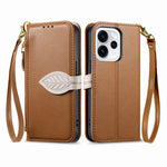 For Oppo Reno15 F 5G Stand Case Leaf Shape Magnetic Clasp Leather Phone Cover with Hand Strap