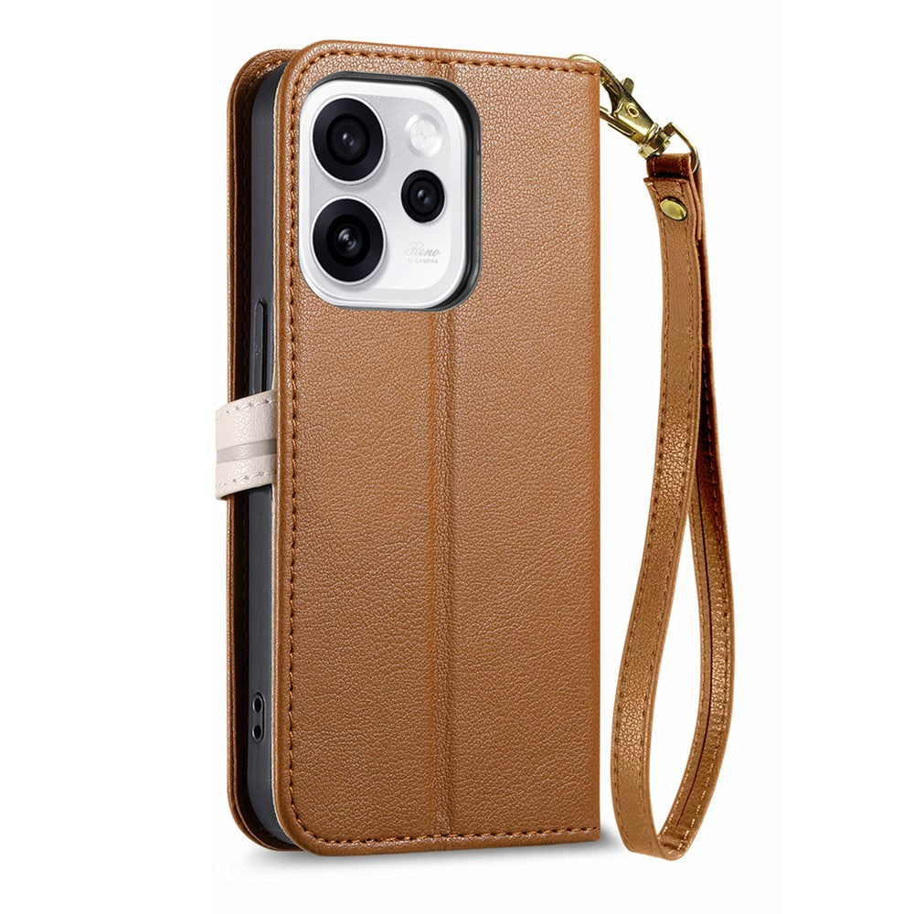 For Oppo Reno15 F 5G Stand Case Leaf Shape Magnetic Clasp Leather Phone Cover with Hand Strap