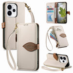 For Oppo Reno15 F 5G Stand Case Leaf Shape Magnetic Clasp Leather Phone Cover with Hand Strap