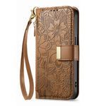 For Oppo Reno15 F 5G Case Floral Leaf Pattern Multi Card Slots Zipper Leather Phone Cover with Wrist Strap