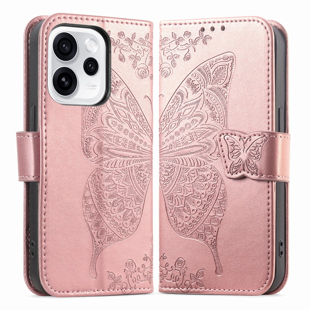 For Oppo Reno15 F 5G Case with Strap Butterfly Pattern PU Leather Wallet Phone Cover