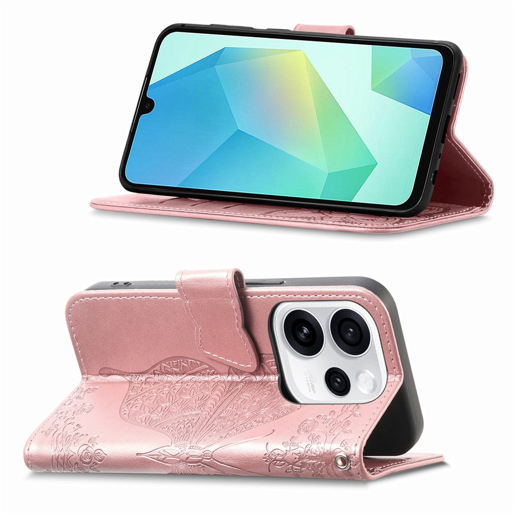 For Oppo Reno15 F 5G Case with Strap Butterfly Pattern PU Leather Wallet Phone Cover