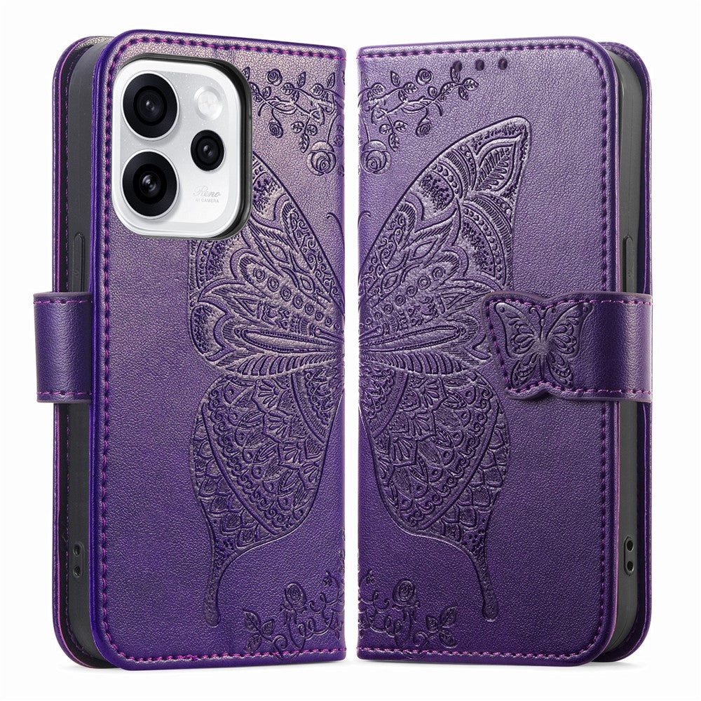 For Oppo Reno15 F 5G Case with Strap Butterfly Pattern PU Leather Wallet Phone Cover