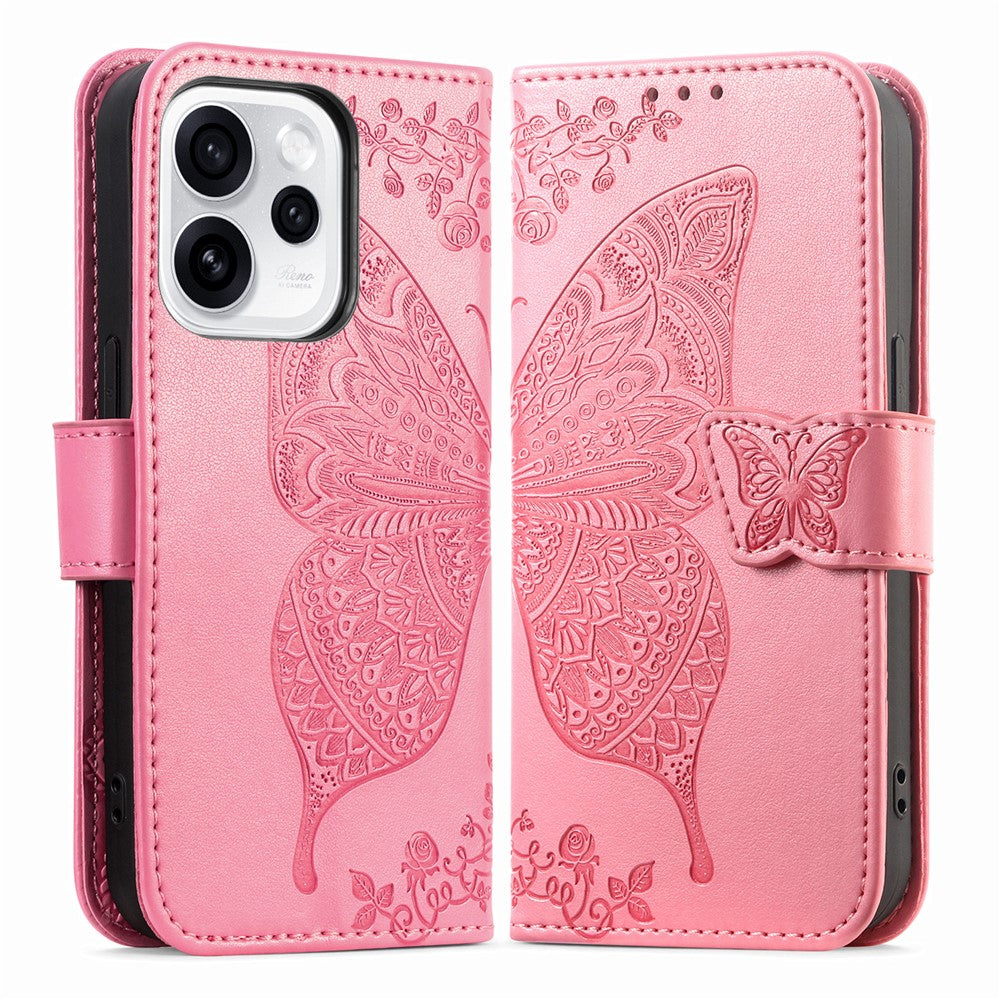 For Oppo Reno15 F 5G Case with Strap Butterfly Pattern PU Leather Wallet Phone Cover