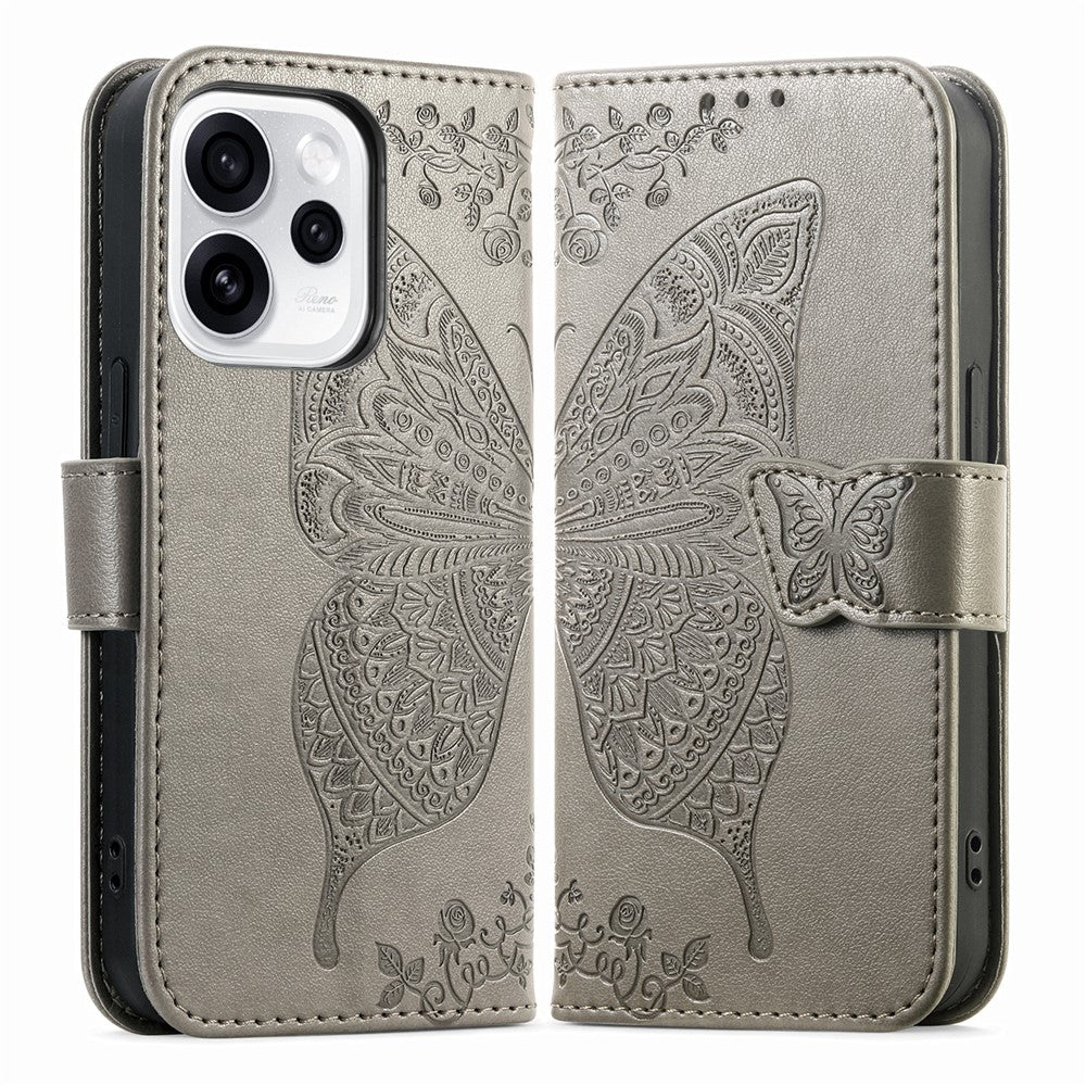 For Oppo Reno15 F 5G Case with Strap Butterfly Pattern PU Leather Wallet Phone Cover