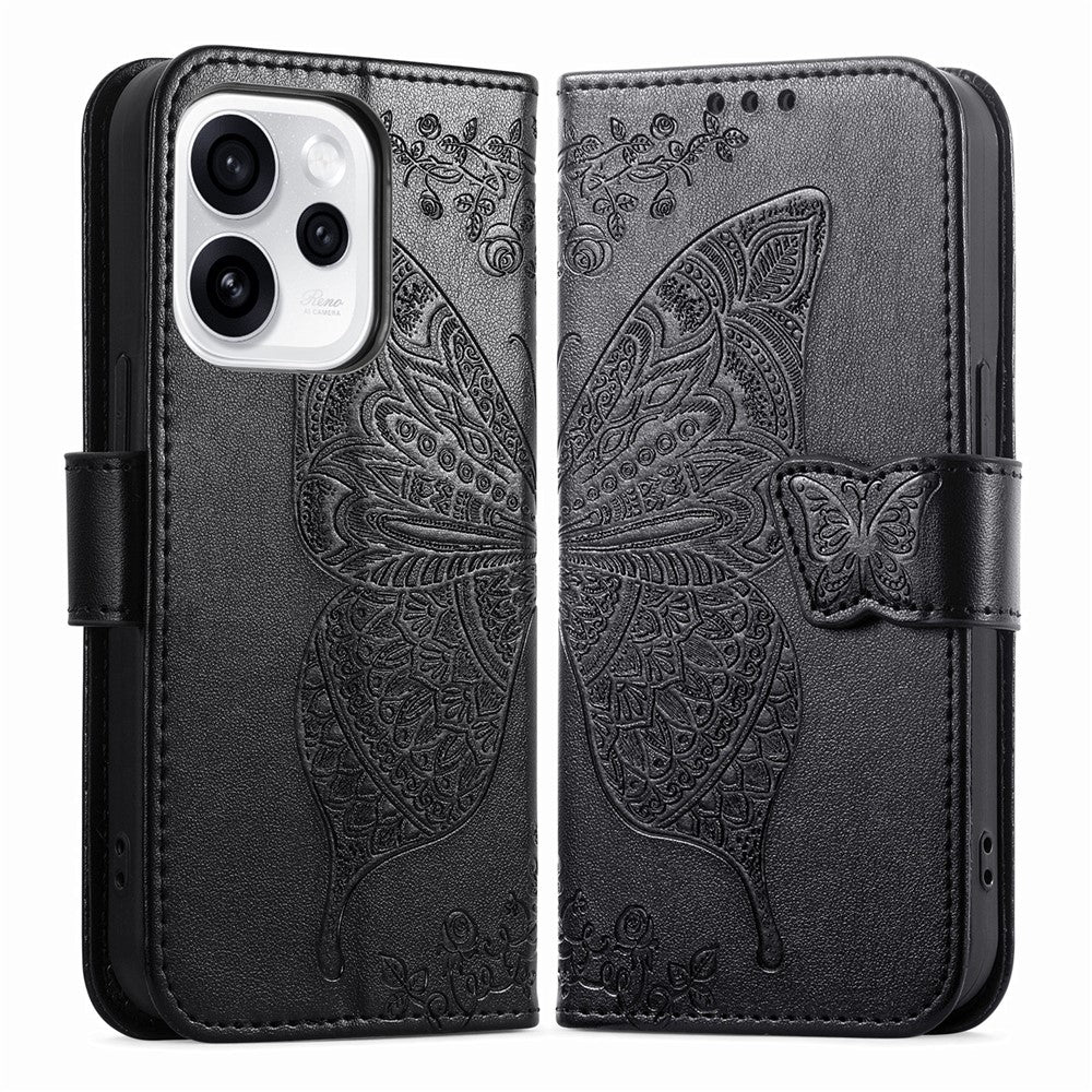 For Oppo Reno15 F 5G Case with Strap Butterfly Pattern PU Leather Wallet Phone Cover
