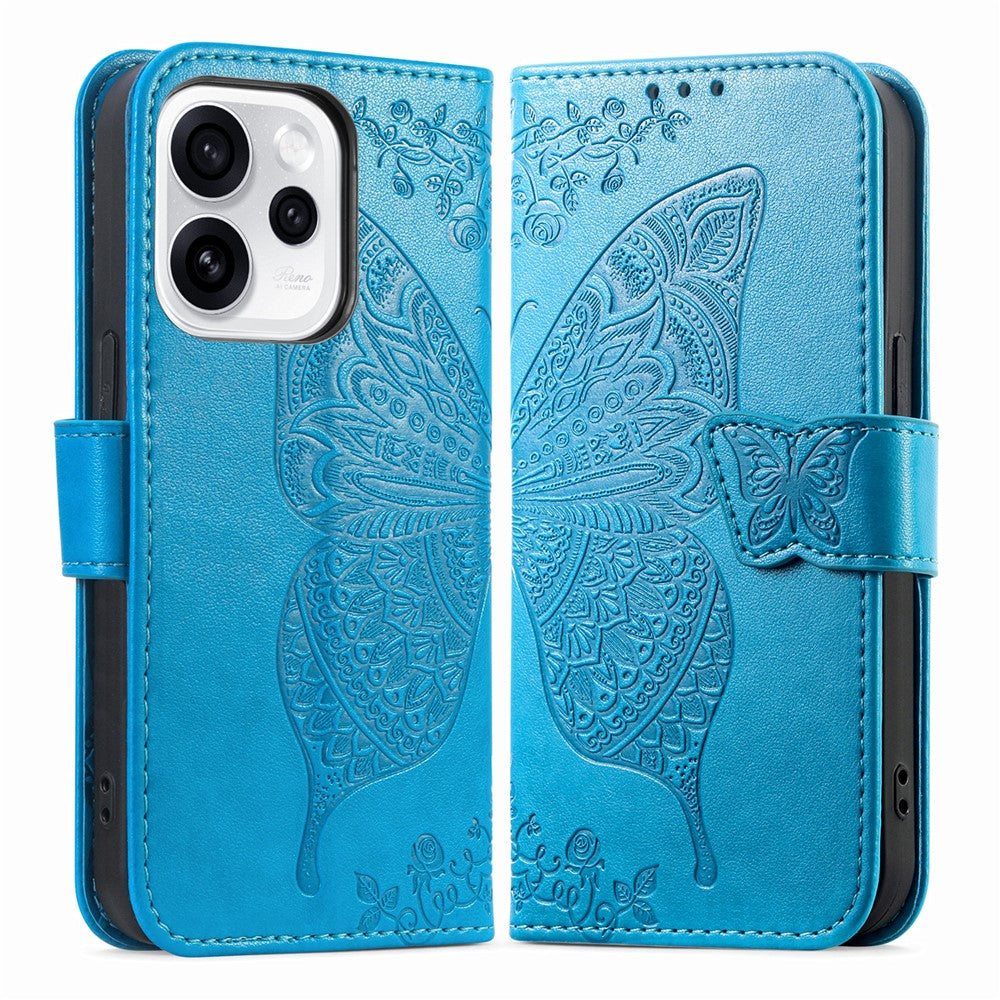 For Oppo Reno15 F 5G Case with Strap Butterfly Pattern PU Leather Wallet Phone Cover