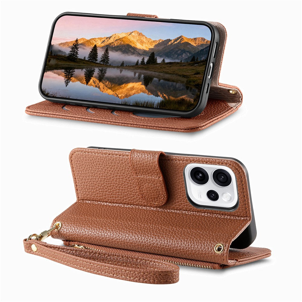 Oppo Reno15 F 5G Fodral Dragkedja Fack TPU PU Läder Plånboksfodral med Rem