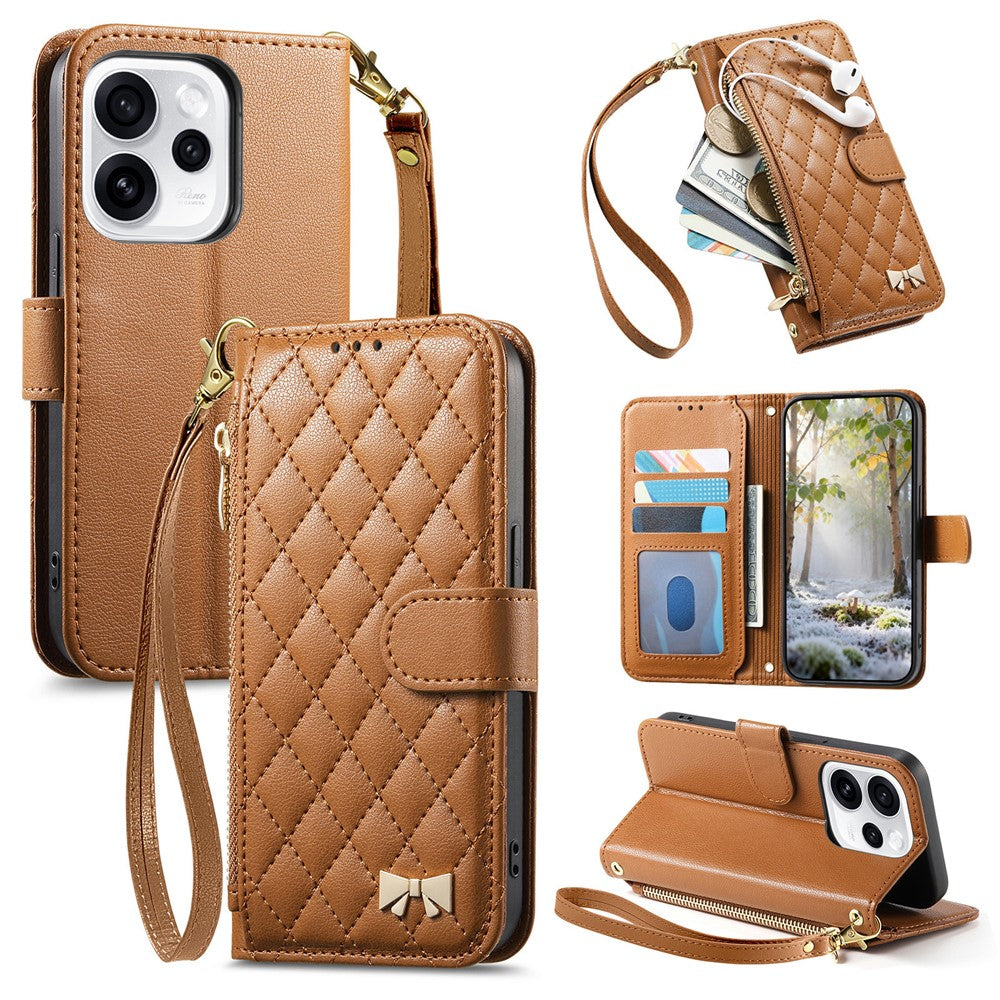 For Oppo Reno15 F 5G Stand Case Imprint TPU PU Leather Zipper Pocket Wallet Phone Cover with Strap