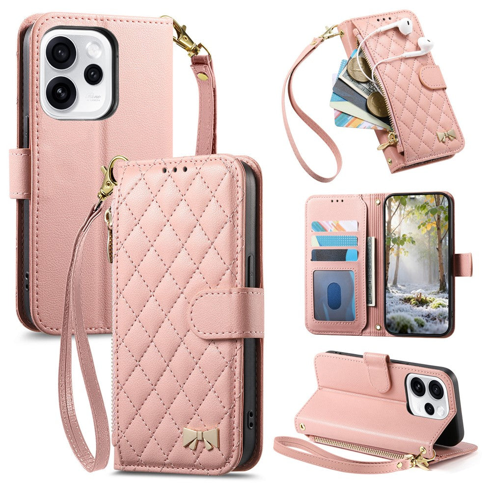 For Oppo Reno15 F 5G Stand Case Imprint TPU PU Leather Zipper Pocket Wallet Phone Cover with Strap